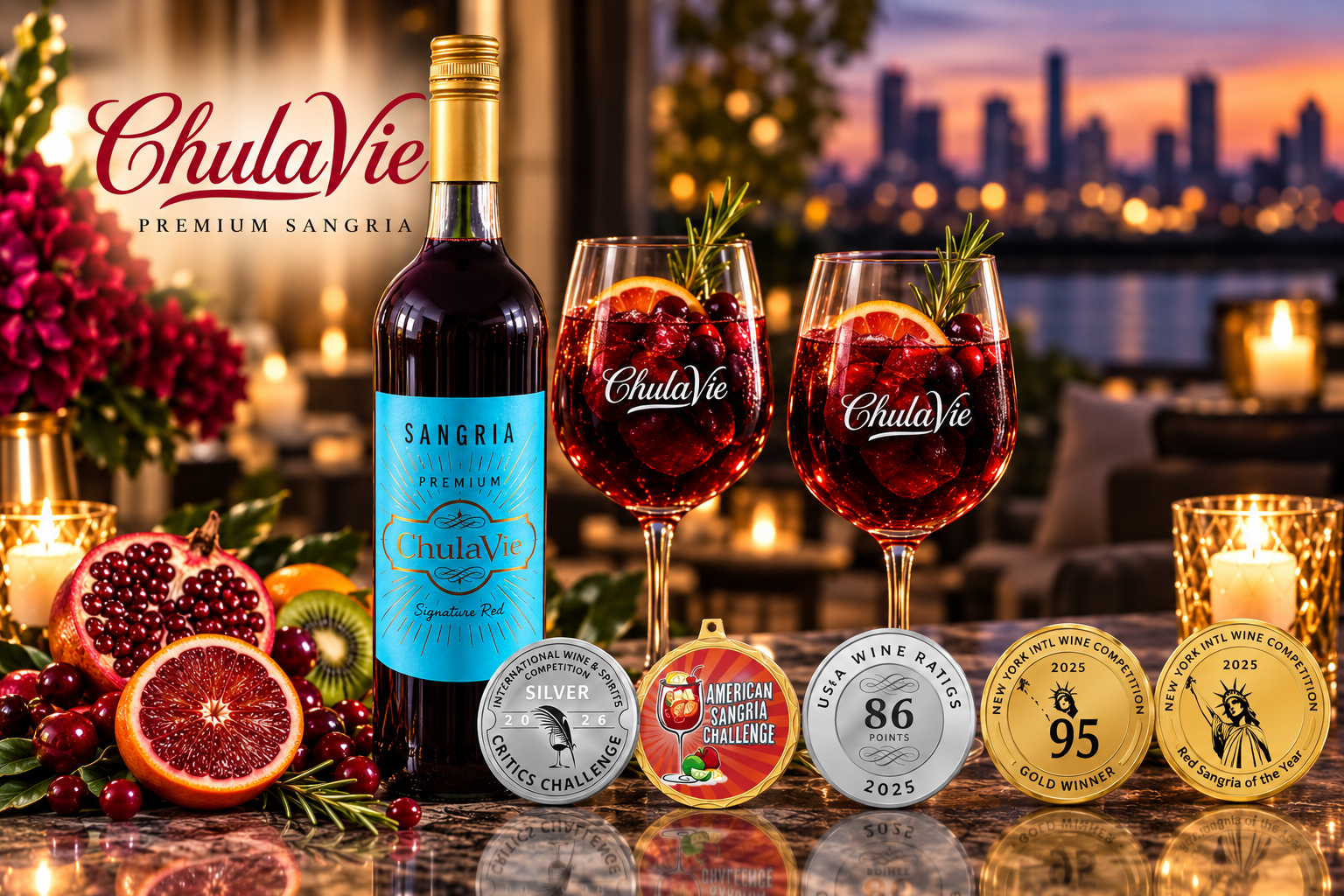 ChulaVie Signature Red sangria bottle with a vibrant citrus splash